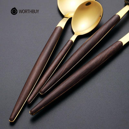 Wooden Stainless Steel Dinnerware Set