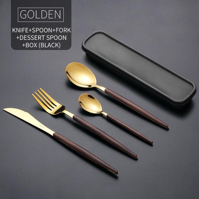 Wooden Stainless Steel Dinnerware Set